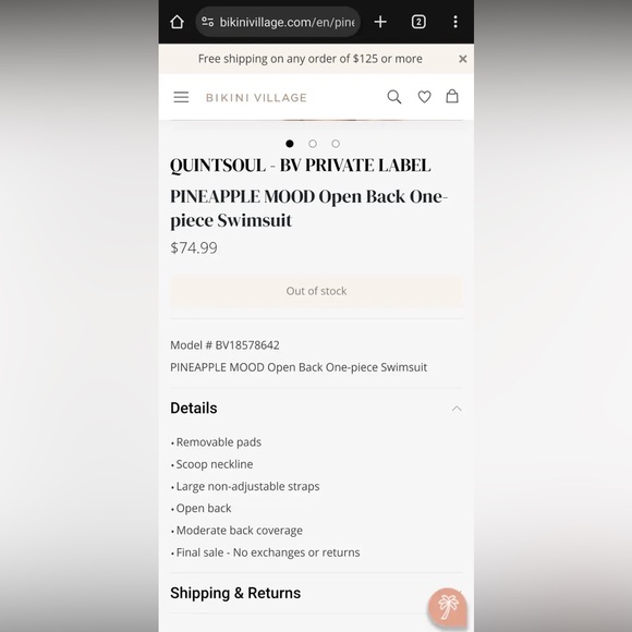 QUINTSOUL - BV PRIVATE LABEL PINEAPPLE MOOD Open Back One-piece Swimsuit SIZE M - Picture 7 of 10